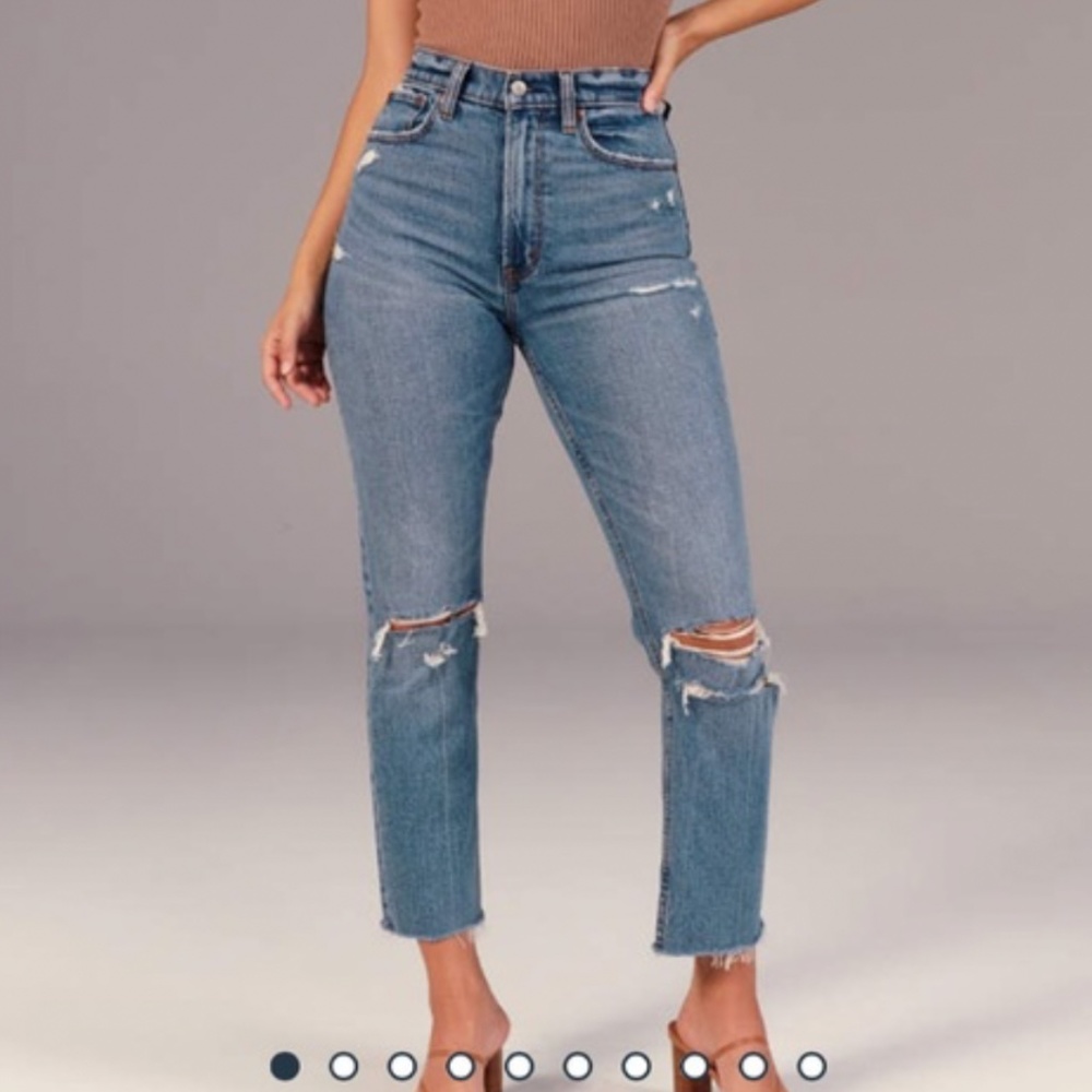 Abercrombie ankle straight ultra high rise curve love distressed jeans